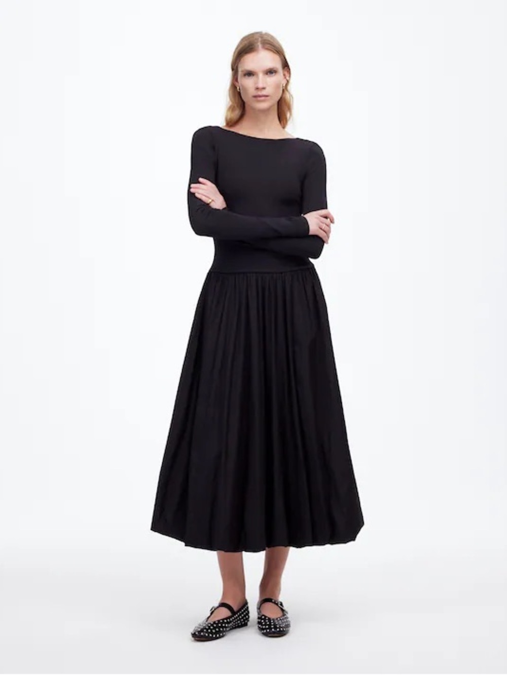 Madewell Bubble Hem True Black Balletcore Midi Dress Size 14